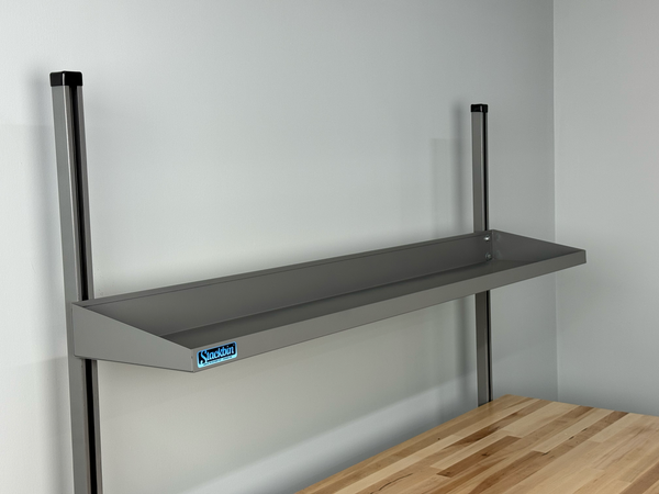 12" Deep Cantilevered Steel Shelf with Safety Lips for Workbench Organization