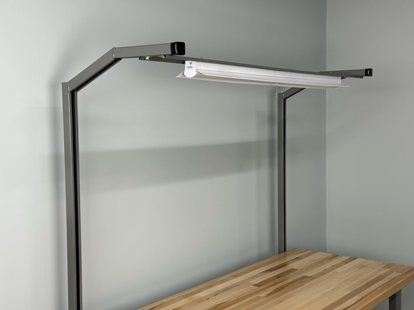 Angled Overhead Structure for Stackbin Workbenches