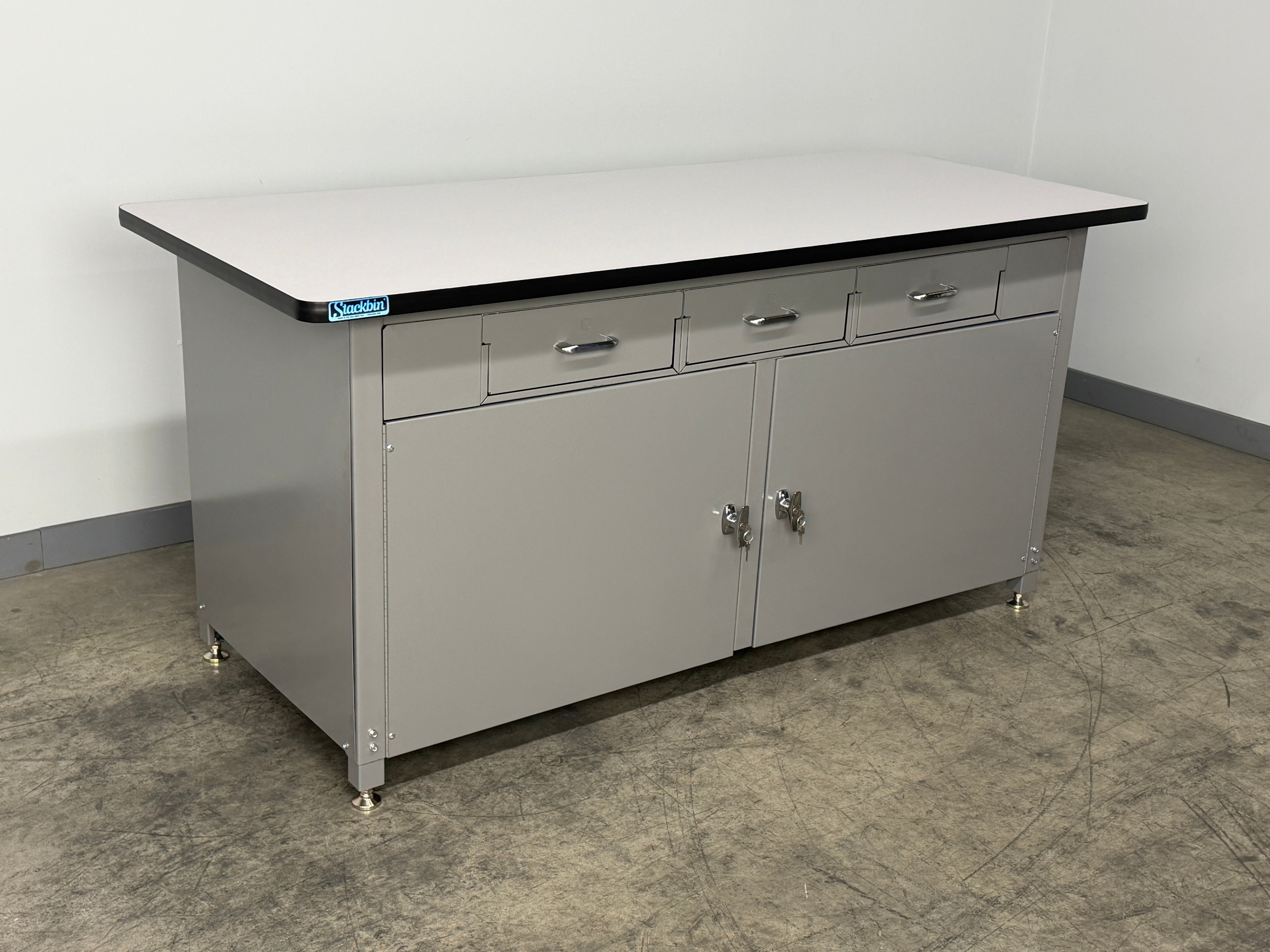 Stackbin 24 Inch Bench Industrial Cabinet Workbench – Heavy Duty Workstation for Professional ...